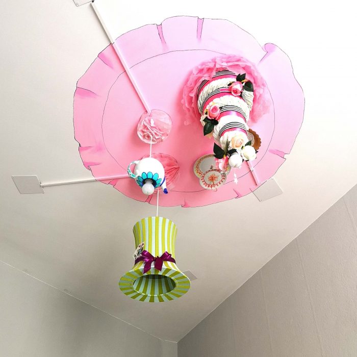 DIY chandelier inspired by the Mad Hatter's tea party of Alice in Wonderland