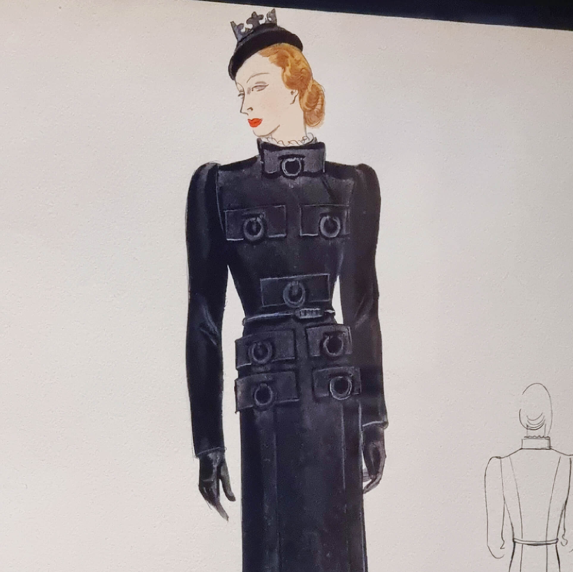 Elsa Schiaparelli, drawing, drawer coat, (detail), 1936-37, Musée des Arts Décoratifs, Paris.